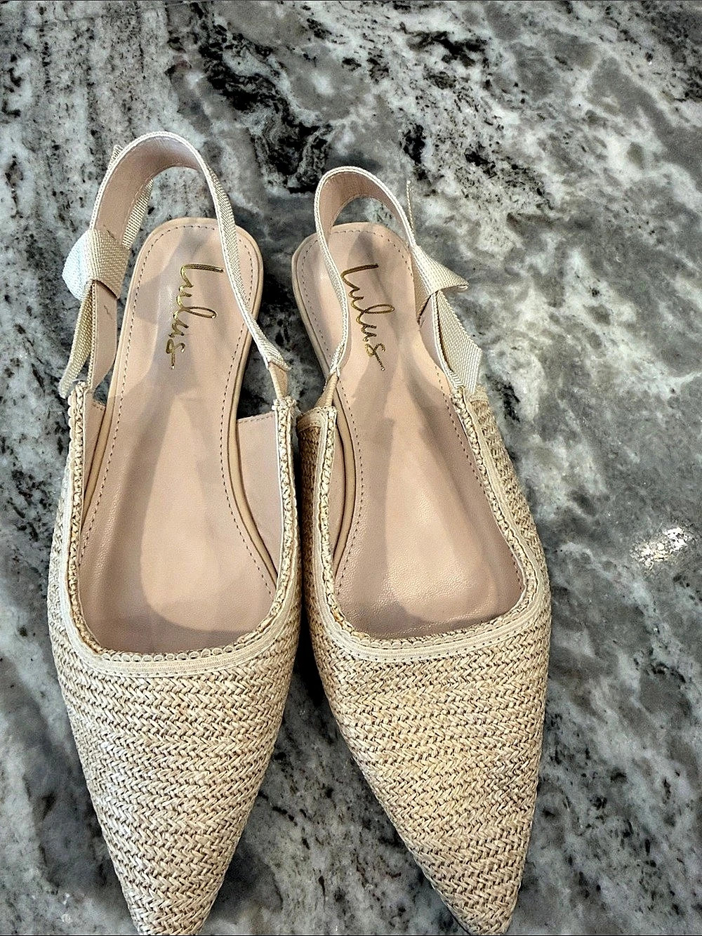 Lulus Galloway Natural Raffia Pointed-Toe Slingback Flats Slingback Flats Beige